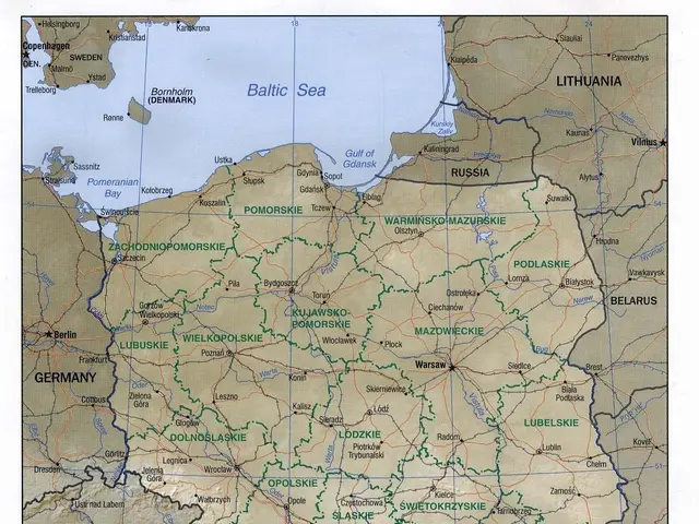 The image shows a large detailed political map of Poland, with roads, cities, and other...