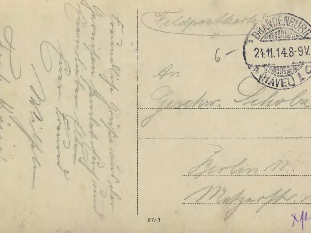 The image shows an old postcard with a stamp on it, which is a German postcard from Germany to...